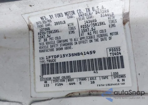 1995 Ford F150 from USA, damaged, VIN 1FTDF15Y3SNB41459